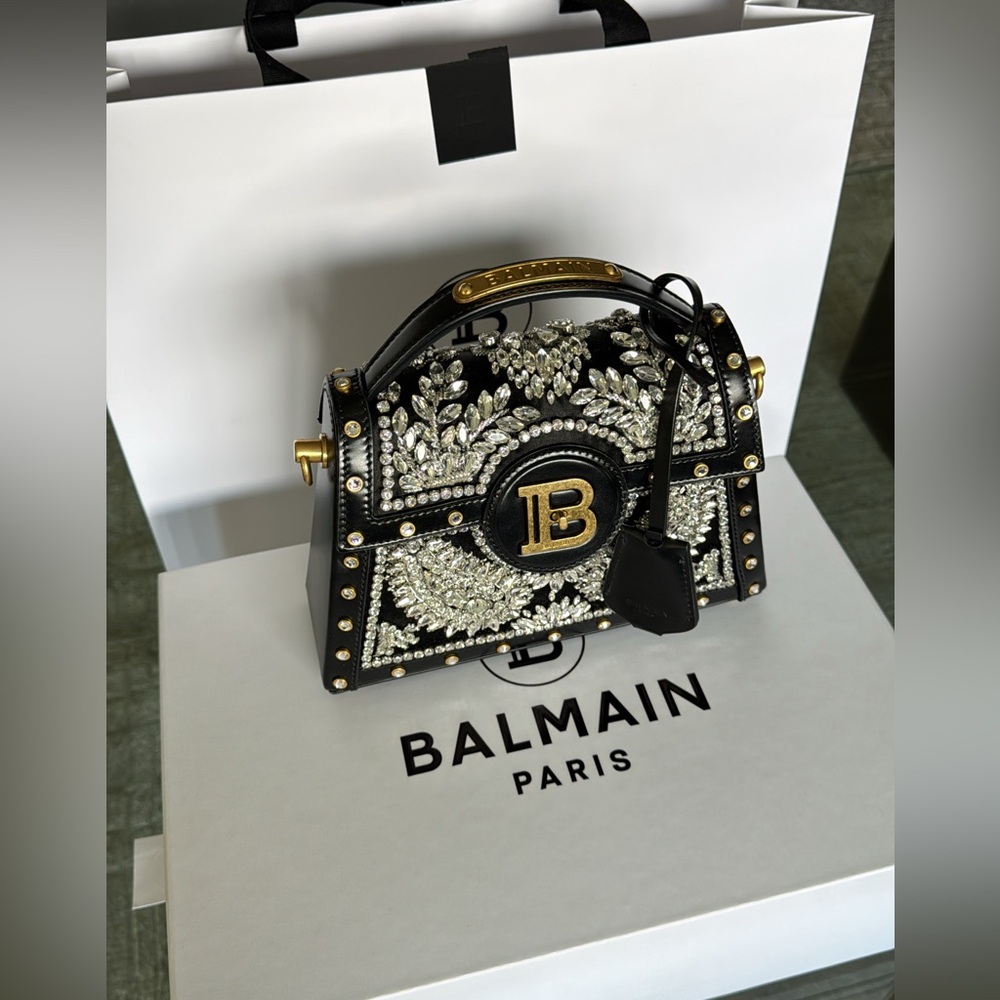 Balmain Black and Gold Mini Bag with Iconic Logo